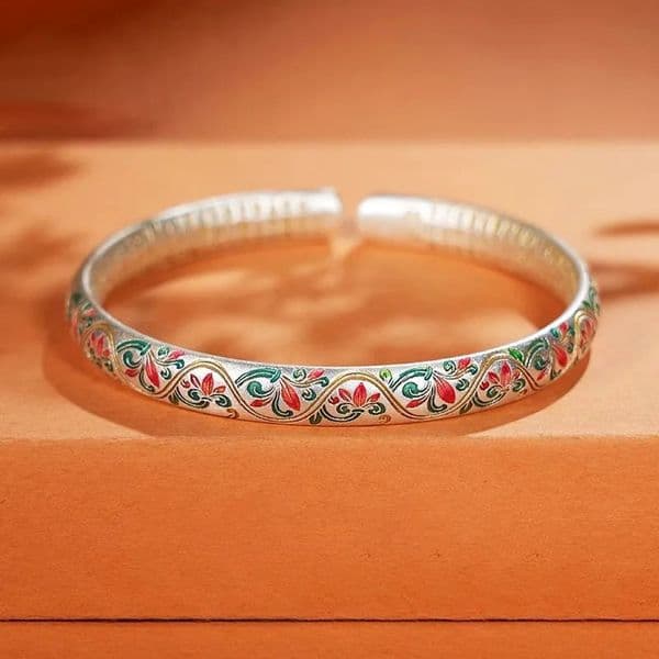 silver 925 Heart Sutra Bracelet for women in Chinese Style Exquisite Small enamel Flower Bracelet Open Jewelry Gift 260520