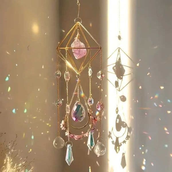 1pc Amethyst Crystal Suncatcher Hanging Golden Plated Garden Sun Catcher For Windows Healing Amethyst Crystal Decor For Home L260521