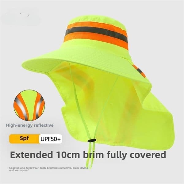 Reflective Safety Sun Bucket Hat High Visibility Outdoor Large Brim Face Cover UV Protection Sun Worker Fisherman Cap Sun Hat 260520