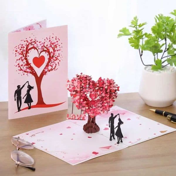 Romantic 3D Heart Tree Greeting Card Paper Sculpture Blessing -Up Valentines Day Cards Elegant with Envelope L260520