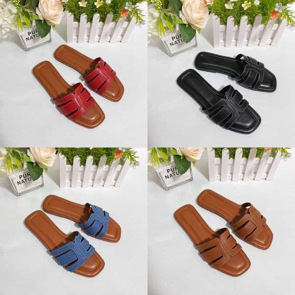 Slippers 2026 Womens H-shaped Strap Flat Slide Sandals Multi-color Square Toe Casual Summer Slippers Z260520L9IS