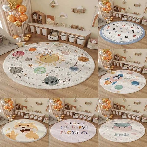 Space Planet Rocket Cartoon Anime Pattern Printed Carpet Kids Play Mat Study Room Floor Mat Living Room Decorative Mat L260519
