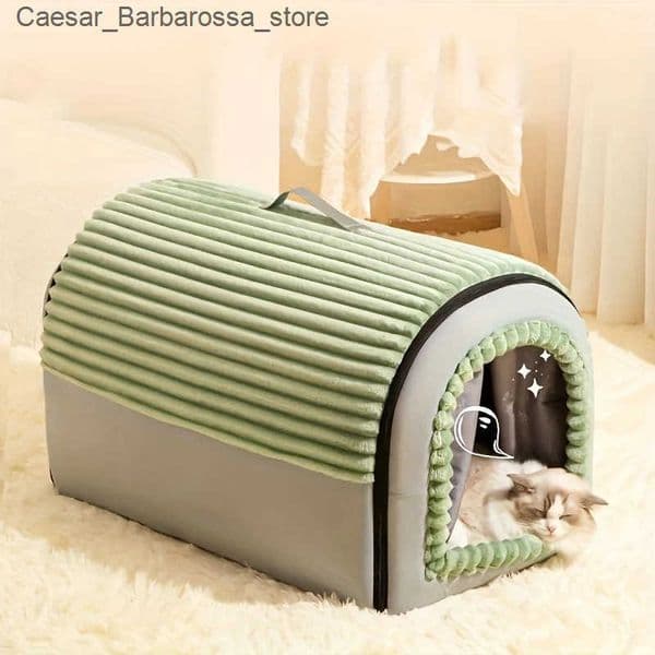 Enclosed Pet House with Door Curtain - All-Season Indoor Dog Bed Cat Bed Detachable Washable Warm Tent for Small AnimalsL260521HA32