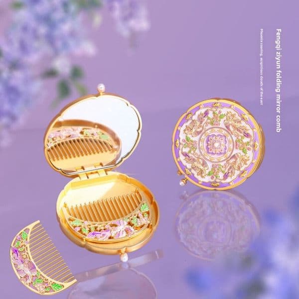 Designer Vintage Folding Comb Box Chinese Style Handheld Small Mirror National Trend Portable Birthday Best Friend Gift art Cultural Creative Purchase Free Ship 7 thumbnail 2