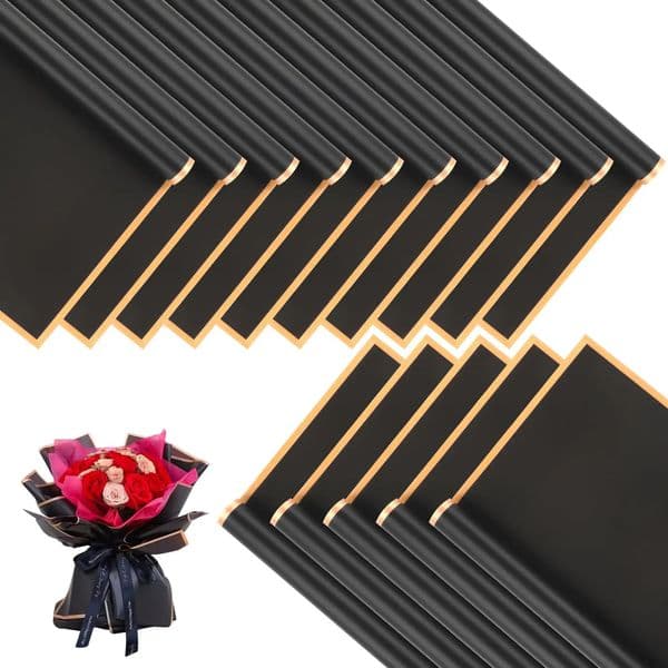 20 Sheets Black Flower Wrapping Paper with Golden Edges Korean Florist Bouquet Supplies Waterproof Packaging Great for DIY Cr 260521