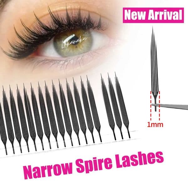 LAKANAKU Narrow Spire Eyelashes Extension Anime Lashes Spire Clusters Manga Style Feather Lightweight Premade Fans Extension C260521