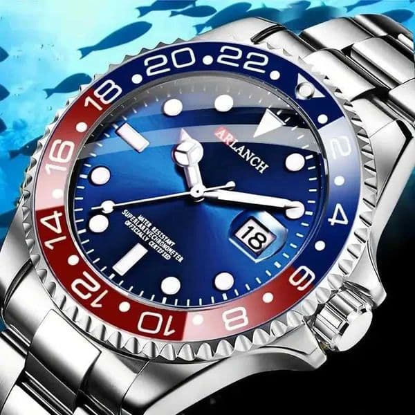 Business Stainless Steel 40mm Classic Red Blue Circle Diving Series Magnifying Glass Calendar Quartz Watches montre homme H260521