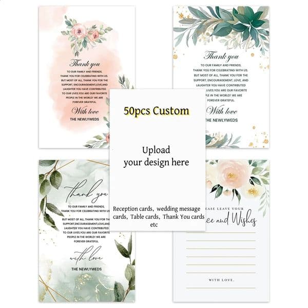 50pcs Custom Image Cards For Wedding InvitationReception Message CardsThank You Menu Table CardsEvents Celebration Decoration 260520