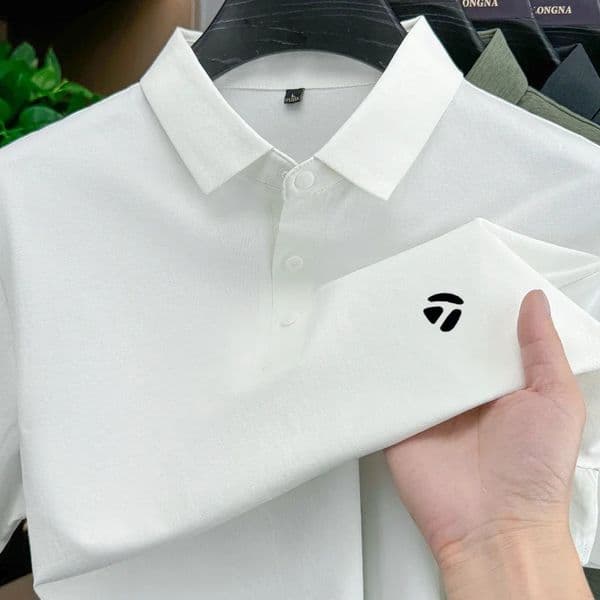 Fashionable mens polo shirt short sleeved golf printed top 2026 summer ice silk comfortable casual breathable Tshirt 260516