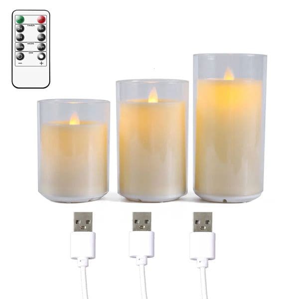1 Piece Flameless Rechargeable Moving Wick Candles With Remote And CupPlastic Wedding Dancing Timer Decorative Pillar Candles 260521