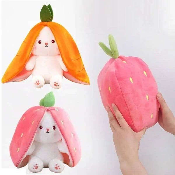25cm Cute Strawberry Carrot Rabbit Plush Toy Stuffed Creative Into Fruit Transform Baby Cuddly Bunny Doll for Kid Birthday Gift 26L0521