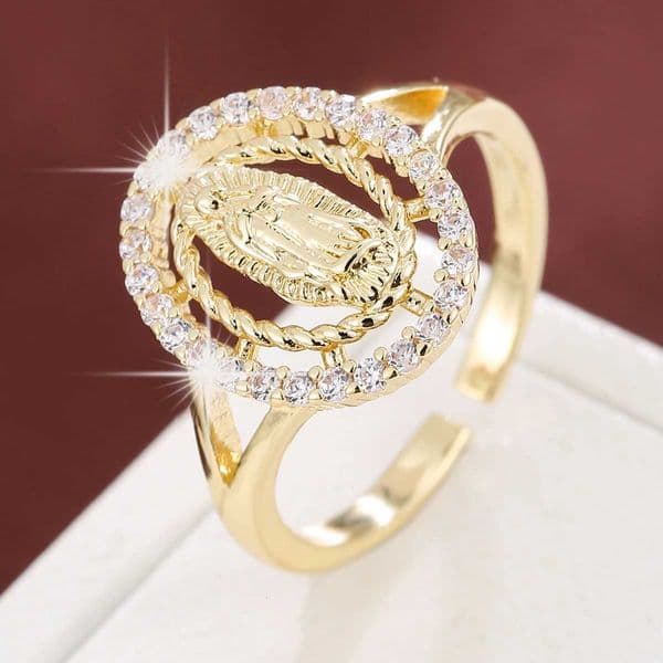 Elegant Threaded Line Virgin Mary Design Synthetic Zirconia Women Ring For Daily Banquet Jewelry Accessories H260521