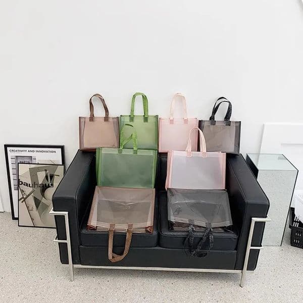 12pcs transparent PVC shopping tote gift bags thick reusable handbags for apparel stores beach and daily carry everyday gifts 260521