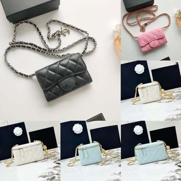 2026 New Designer Handbag Shoulder Mini Chain Bag Cutch Waet Check Veour Thread Purse Doube Letters Soid Hasp Waist Square Stripes Women