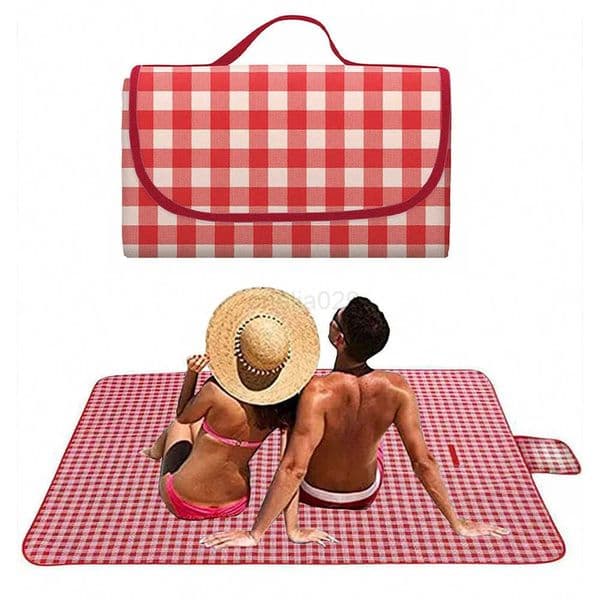 Picnic Blanket 140190cm Beach Mat Washable Lightweight with Handle Red Checkered for Hiking Travelling Outdoor Camping ParksR260521