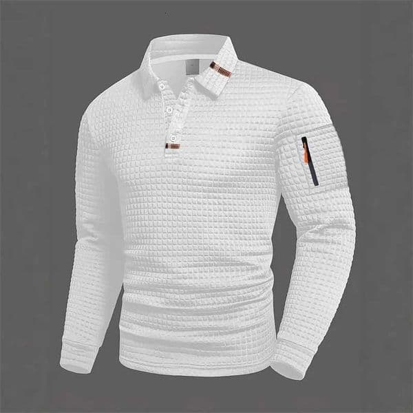 Mens long-sleeved polo shirt available in 5 colors suitable for spring and autumn White collar button design zipper detail H260521