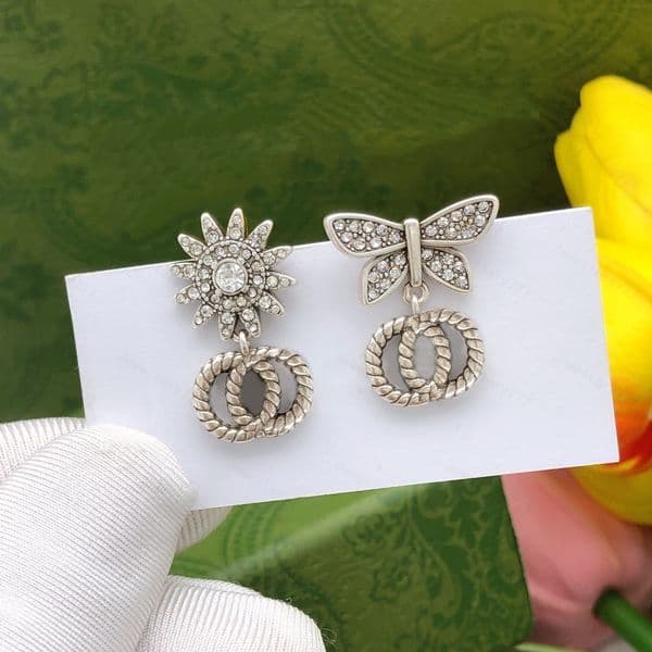 2026 5A Women Stainless Steel Ear Stud Pendant Earrings With Diamond Double G High Quality Jewelry Nice Gift For Wedding Party Daily Fashion Outfit Matching