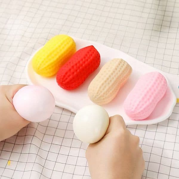 Peanut Squishy Stress Ball Slow Rebound Peanut Squeeze Toy Cute Food Shaped TPR Fidget Toy "Good Things Peanut" Decompression Toy for Anxiety Relief