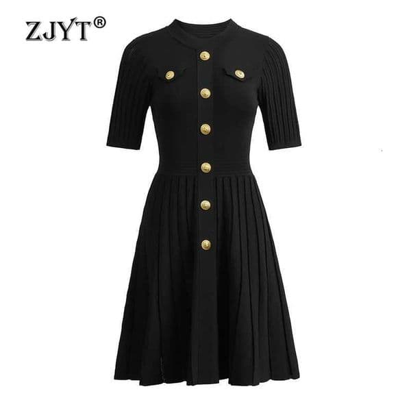 ZJYT New Summer 2026 Fashion Knit Dresses for Women Elegant Short Sleeve Beige Black Casual Daily Party Aline Dress Vestidos M260521
