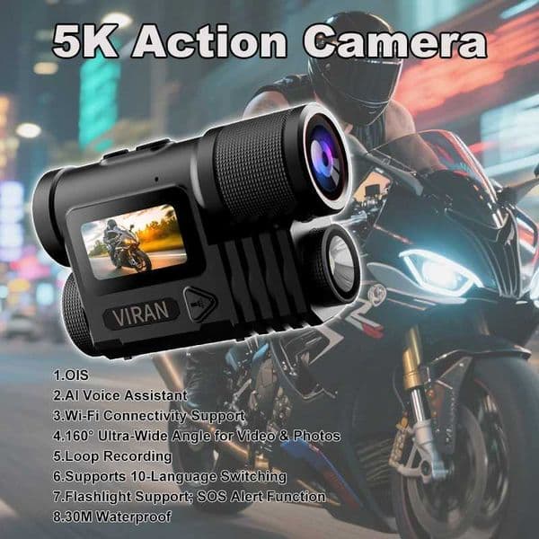 Action Camera 5K 30M Waterproof WiFi AI Voice Assistant with 128G Memory Card EIS Action Sport Cam Bicycle Helmet Motorcycles T260521
