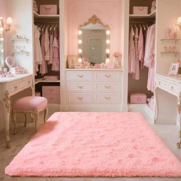 VIKAMA Pink Bedroom Carpet - Soft and Plush for Home Decor - Living Room Dorm Room Floor Mat - Bedroom Side Rug L260519