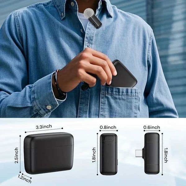 Wireless Lavalier Microphone with Charging Case Windproof Fleece Suitable for Phones Laptop Devices with Noise canceling MIC T2605215UEG