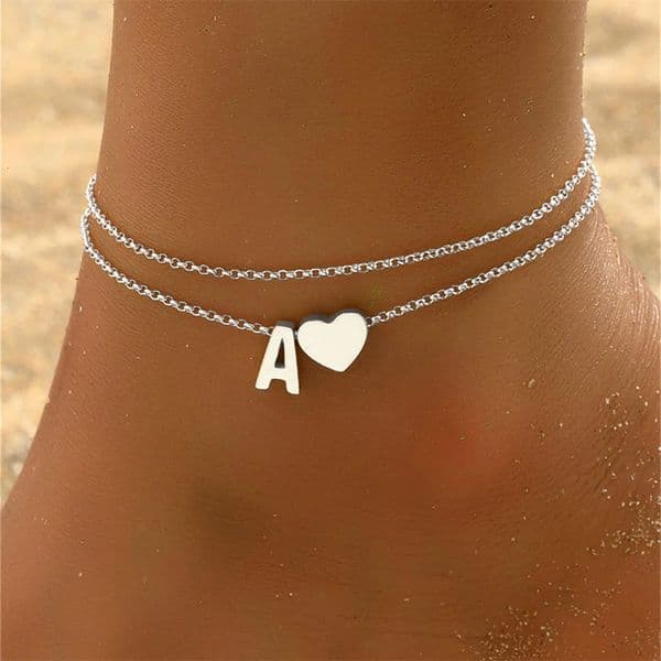 Boho 26 Letters A-Z Stainless Steel Chain Anklets For Women Simple Heart Ankle Bracelet Anklet Beach Jewelry Summer Accessories 260521