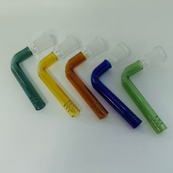 Colored Glass Downstem Diffuser Smoking Pipes 90° 14mm Female Down Stem Dropdown Adapters with 6 Cuts Smoking Accessories