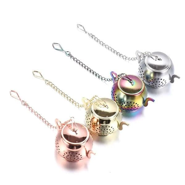 1pc Teapot Shape Tea Strainer Stainless Steel Loose Tea Infuser with Chain Herbal Spice Filter Diffuser Kitchen Gadget Teaware 260520