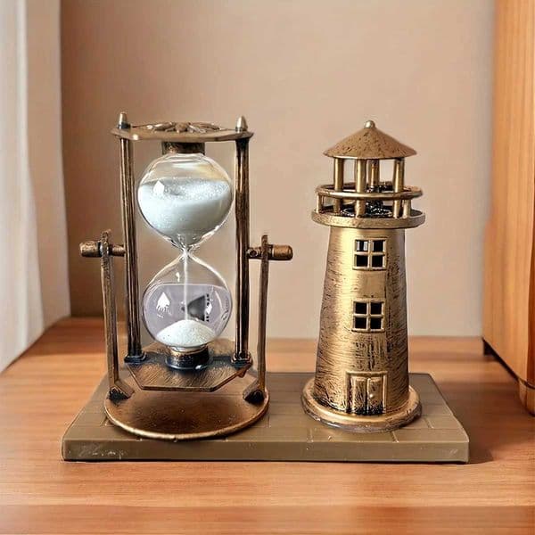 Vintage Bronze Lighthouse Hourglass Ornament 3D Desktop Decor for Home Office Creative School Season Gift Desktop Ornament L260521