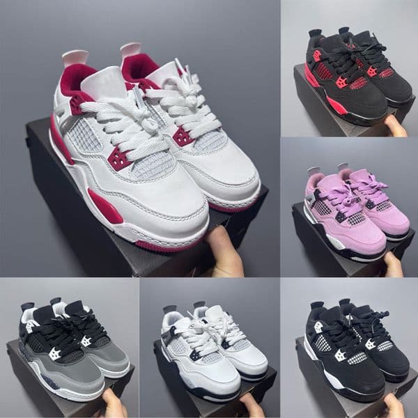 New Kids 4 Basketball Sneakers Breathable Mesh Upper Non Slip Rubber Sole Toddler Big Boys Girls Sports Trainers Casual Running Shoes For Outdoor Daily Shoes