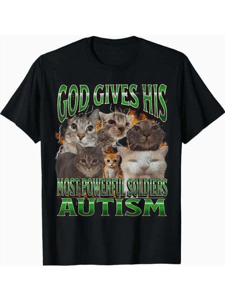 God Gave Him The Strongest Warrior Autism Cat Pattern T-Shirt - Fun Autism Awareness Promotional T-Shirt Women Clothing Y2K Z250521