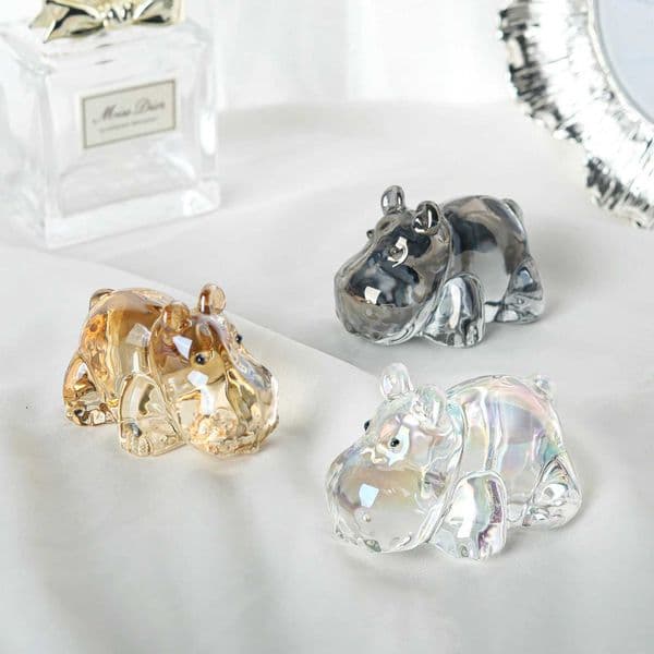 1PC Crystal Hippo Figurine Collectible Paperweight Art Glass Animal Ornament Table Home Decor Gift For Kids Girl L260521