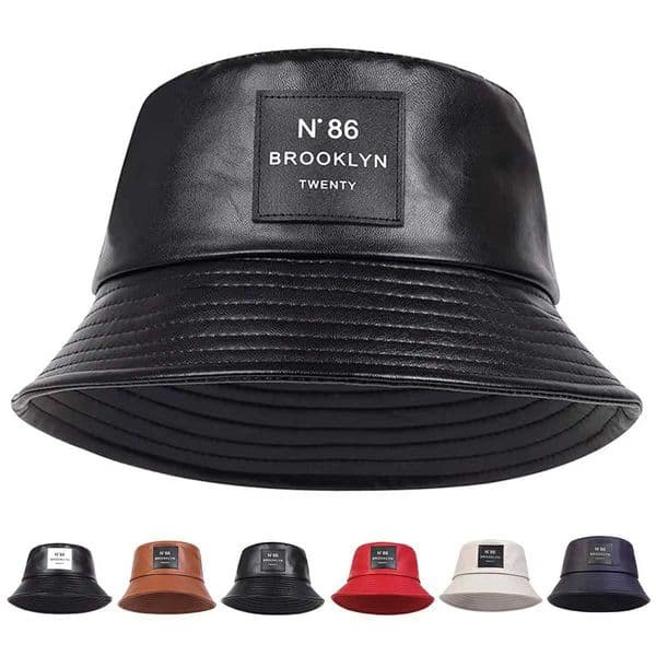 Unisex N86 Label Personality Pu Leather Bucket Hats Fishermen Caps Outdoor Casual Cap Sunscreen Hat C260521