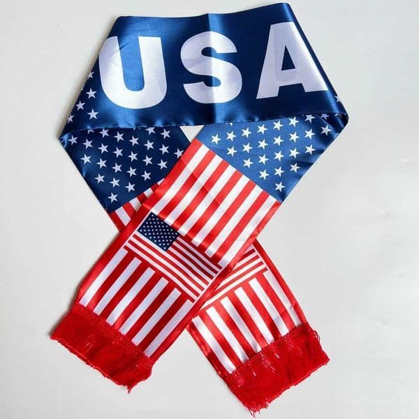 Lightweight American Flag Style Scarf 14x130cm World Cup Sports Cheer Scarf Fan Gathering Prop Holiday Scene Ornament Soft Warm Comfortable Daily Neck Wear