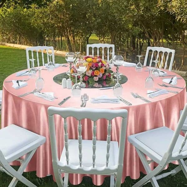 Party Tablecloth Smooth Round Satin Tablecloth Bright Imitation Silk Table Cover Solid Color Table Decoration Banquet L260521