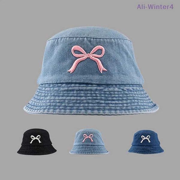 Winter4New Embroidery Butterfly Cotton Denim Bucket Hat For Women Outdoor Sunshade Fisherman Hat For Students Sun Cap Gift C260521