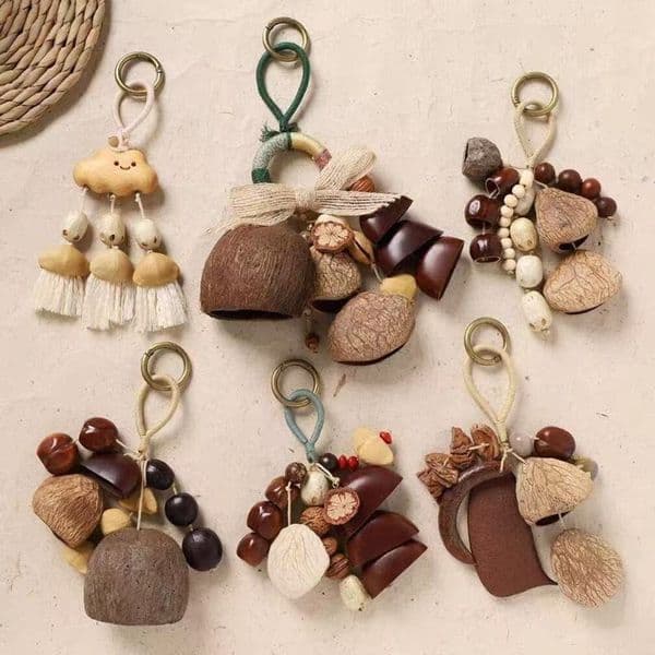 Designer Natural Seed Shell Rattle Bag Handmade art Wind Chime Sound Healing Bell Plant Fruit Pendant Backpack Car Hanging Ornament Free Shipping 8