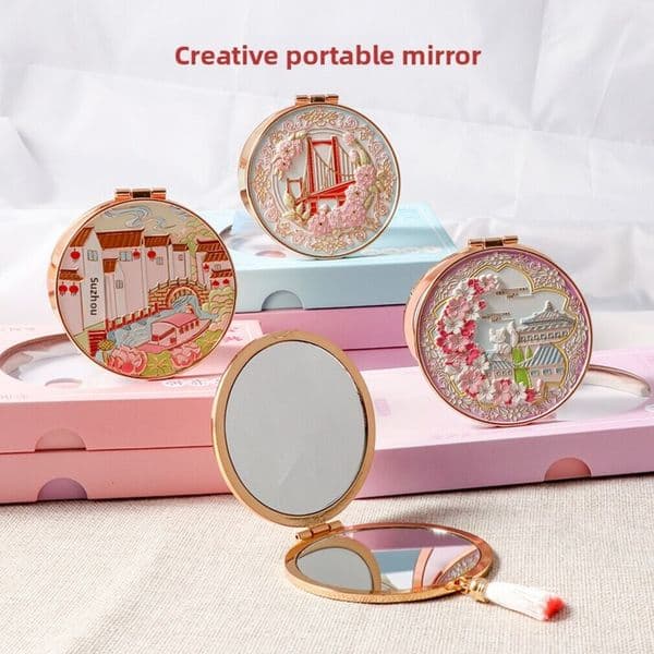 Designer New Chinese-Style Cultural Creative Hand-Held Classical Electroplated art Folding Makeup Retro-Style Portable Mirror, Wholesale And Custom-Made Free Sh 10