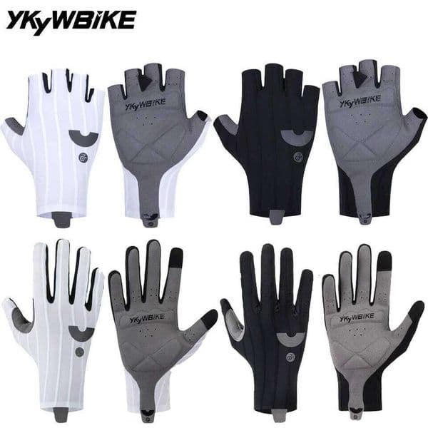 YKYWBIKE Cycling Woven Aerodynamic Striped Bicycle Sports Anti-Slip Riding Shock-absorbing Road Bike Gloves 26W0521