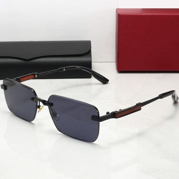 Sunglases Designer Women Rimless Rectangle Sunglasses for Men Women Polarized UV400 Protection Metal Wooden Temple Anti-glare Lenses