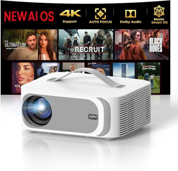 Official Apps AI Auto Focus 50W Dolby Audio Outdoor Projector4k with WiFi and Bluetooth, AI Movin 2.0 OS Smart Projector with HDR10, Lisowod Portable 4K Proyector 2026