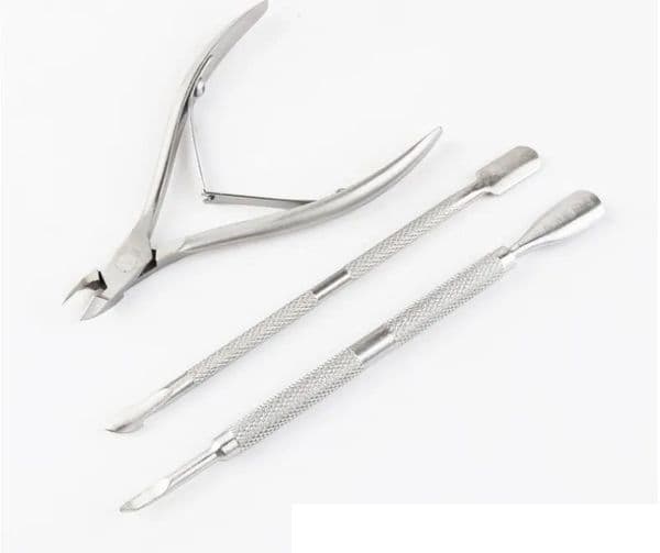 Stainless Steel 3-Piece Professional Cuticle Care & Manicure Pedicure Tool Set - Cuticle Nipper, Double-Ended Pusher & Dead Skin Remover Kit