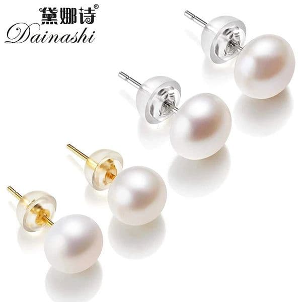 Natural Freshwater Pearl Stud Earrings 925 Sterling Sliver Earring Cultured White Pearl for Women Earring Jewelry Wholesale260521