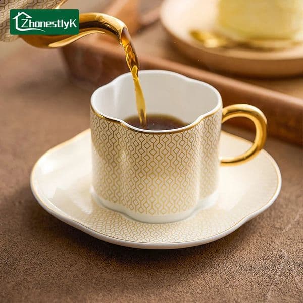 European Style Golden Edged Bone China Coffee Cup Office Light y Ceramic Mug Afternoon Tea Cups Household Drinkware 260520
