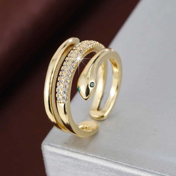 Trendy Snake-Shaped Design Synthetic Zirconia Wide-Face Adjustable Women Ring For Banquets And Gifts A Jewelry Accessory H260521