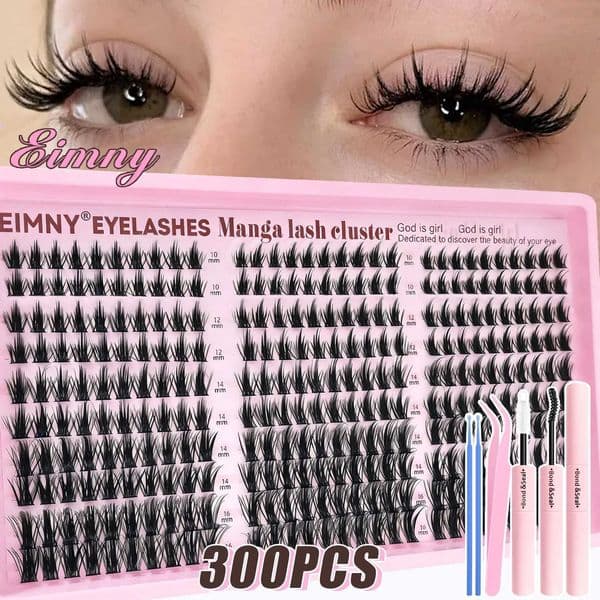 EIMNY 300PCS Little Devil Style Lash Extensions 10-16mm Including Glue Tweezers Cotton Swabs Manga Lashes Natural Voluminous C260521
