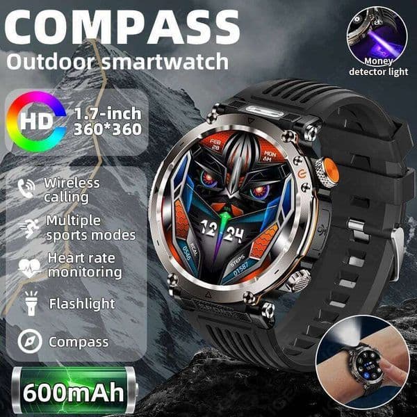 5ATM Smart Watch Bluetooth Call Men Outdoor Sports Fitness Compass Heart Rate Health Monitoring 600mAh Large Battery Smartwatch