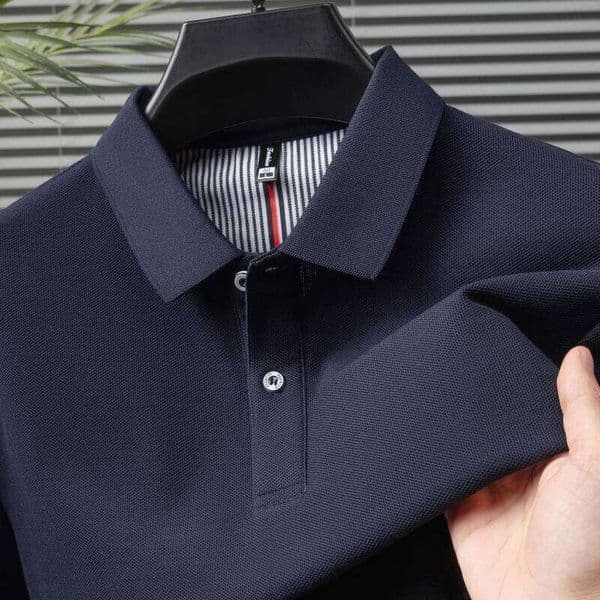 100% pure cotton short sleeved men's polo shirt summer boutique fashion high-quality top solid color collar back striped T-shirt 26W0521