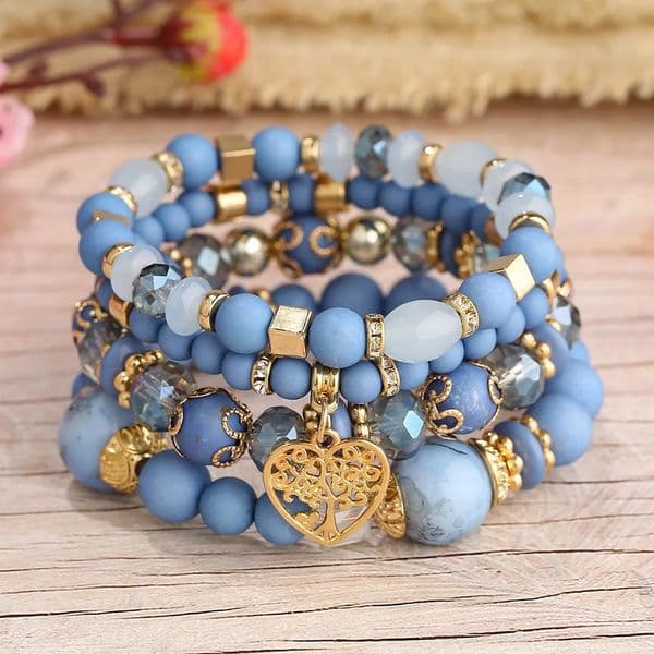 Acrylic Beads Chain Bracelet Set For Women Tree Of Life Charm Elastic Bangle Female Bohemian Jewelry Accessories260521